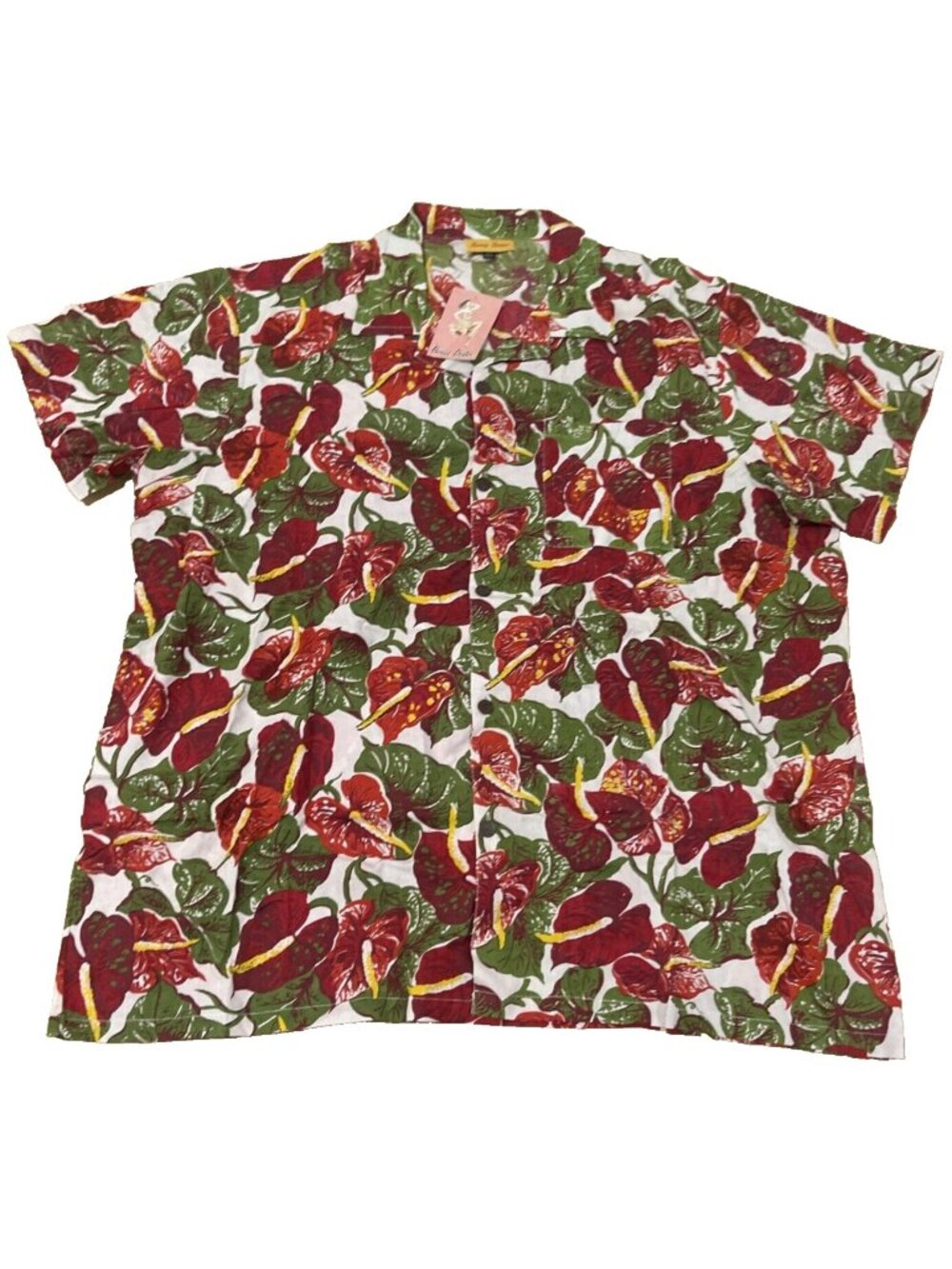 Bernie Dexter Red Floral Hawaiian Cotton Button Shirt New Mens Size 4XL